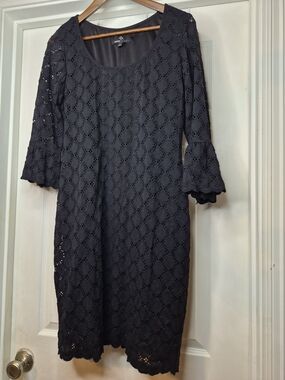 Ronni Nicole Black Eyelet Lace Midi Dress Medium